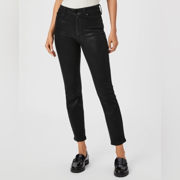 PAIGE Denim Cindy Straight Jean in Black Fog Luxe Coating New with Tags NWT - Picture 1 of 13
